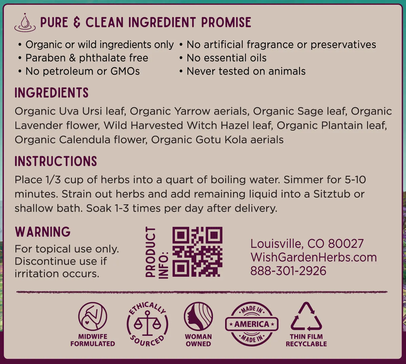 AfterBirth Sitzbath Postpartum Herbal Soak WishGarden Herbs