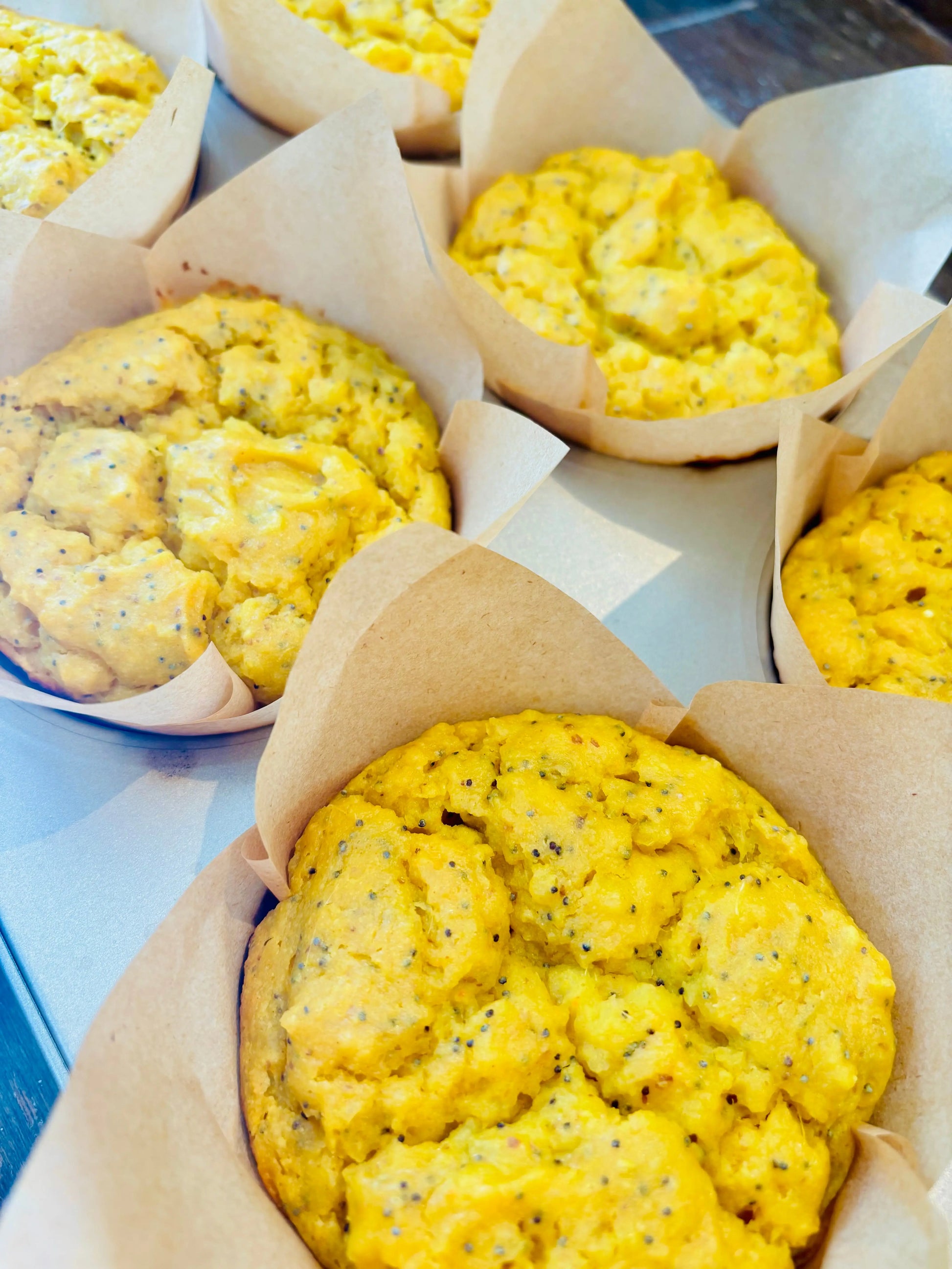 Lemon Poppyseed with whole turmeric and ginger roots and lemon rinds - Wellness Shot Muffins